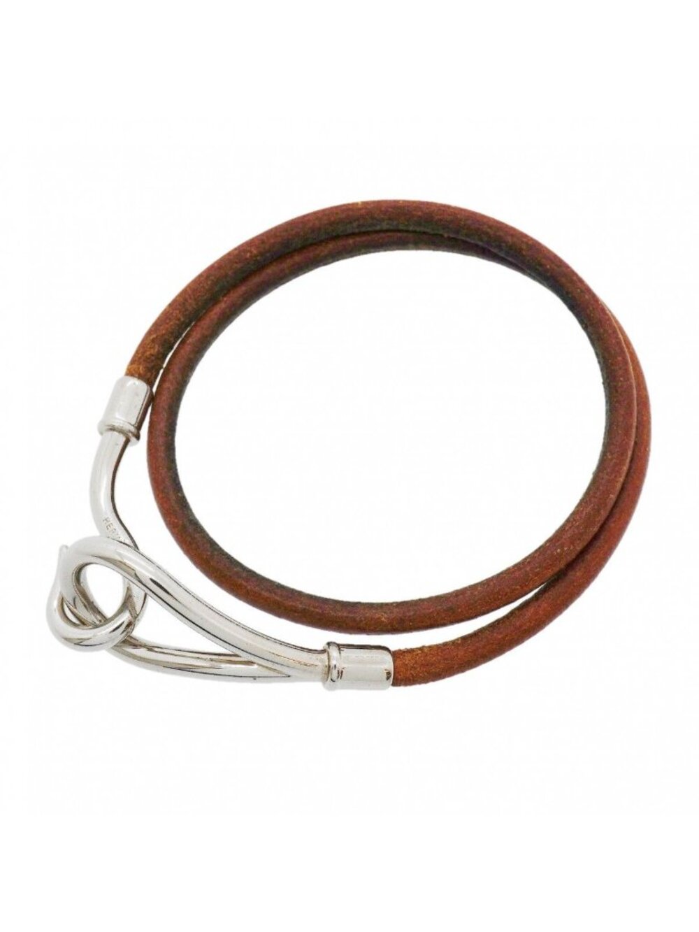 Hermes Bracelet Jumbo Hook Metal Leather Silver Brown